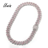 

13mm Pink Cuban Chain Choker Necklace Miami Cuban Link Chain Hip Hop Men Necklace Bling Rapper Jewelry for Women