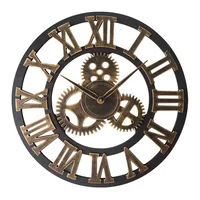 

Handmade Antique Golden Silent Large Industrial Gear Creative Rustic 3d Wooden Wall Clock