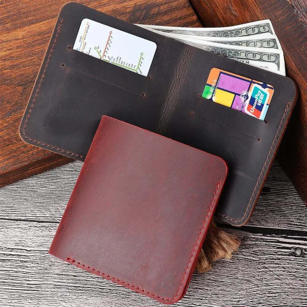 

Minimalist Leather Wallet Vintage Old Style Card Holder Purse Crazy Horse Cow Leather Front Pocket Wallets for Men, Black,brown,coffee,blue,green,red