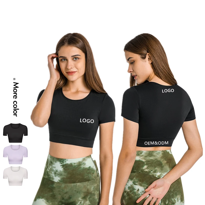 

Xsunwing Custom Design Services Fitness Short Sleeve Sports Top Women's Blouse Shirts Loose Short Cotton Yoga Crop Top T Shirts
