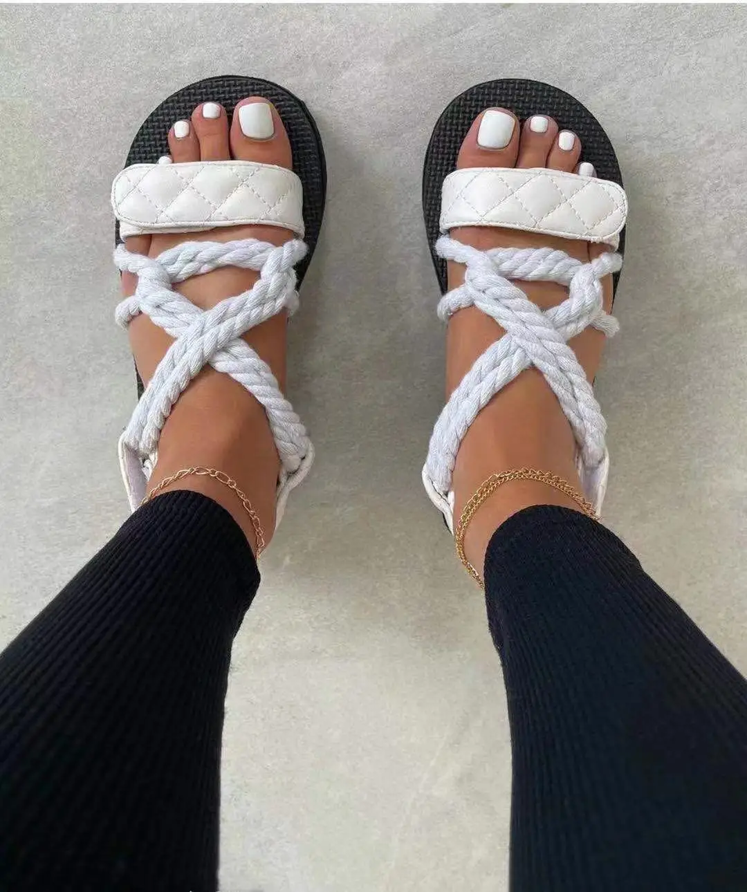 

2021 New Arrivals Woman Bandage Sandals Casual Fashion Lace Up Shoes Wholesale Ladies Slide Footwear Women Flat Sandals Slippers