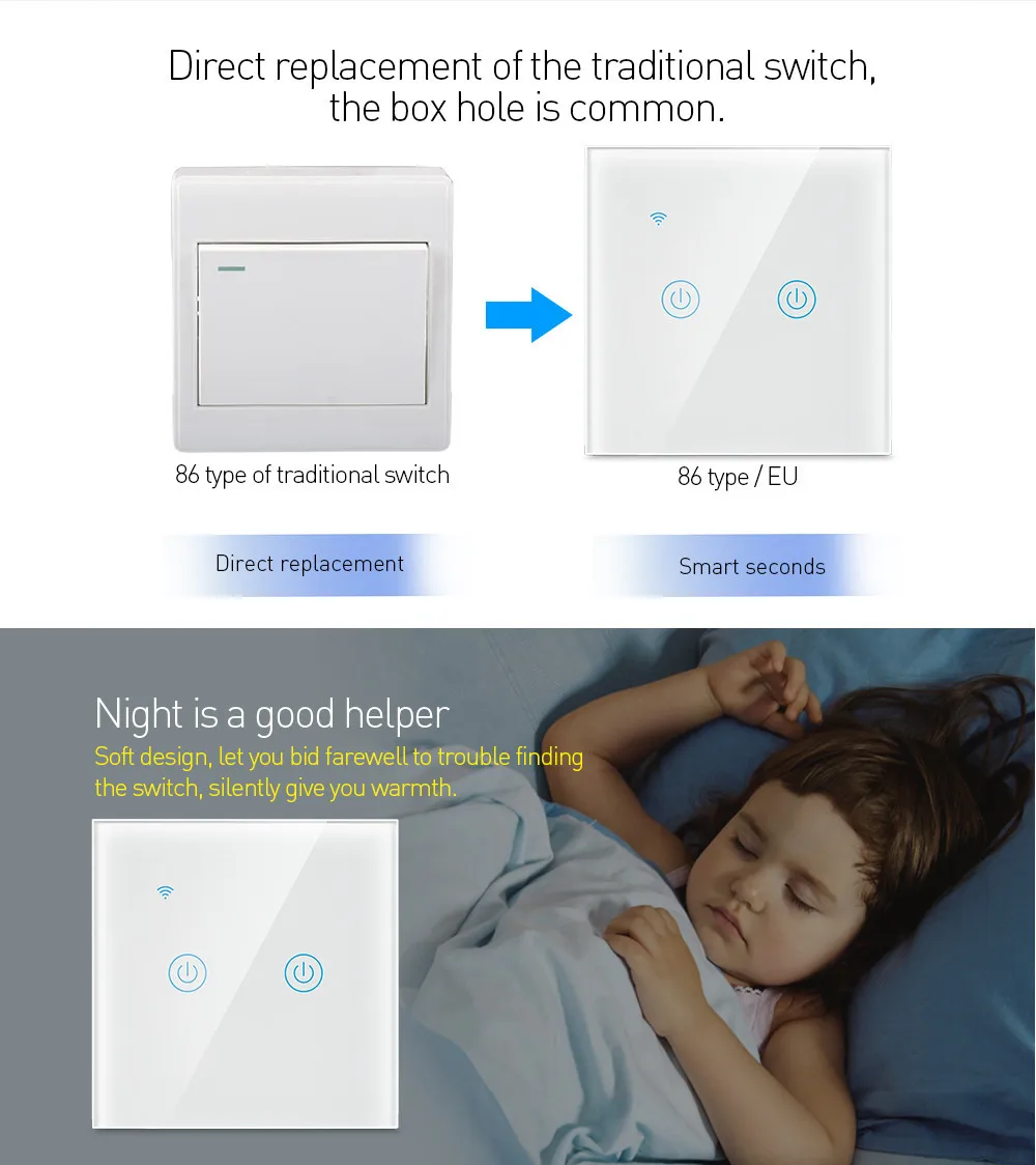 2GANG Switch/Smart Wireless Light Switch Zigbee Touch Switch Compatible with Alexa/GoogleHome/IFTTT - ANKUX.COM