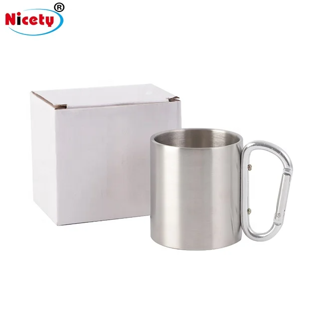 

Customized stainless steel outdoor mug with folding handle metal buckle cup for hiking portable coffee cup beer cup for camping