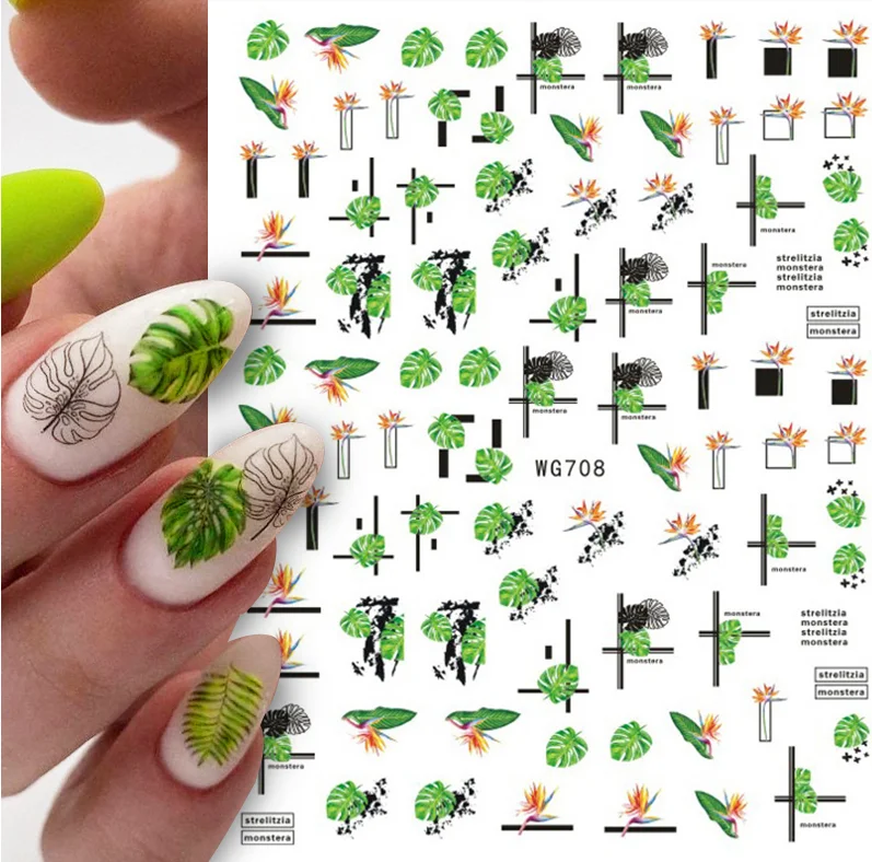 

SHIZHIXIU Fan Leaf Dried Flower 3d nail art sticker Sliders Nail Art Decorations Purple And Green Flower Leaves Nail Art Decal, Picture