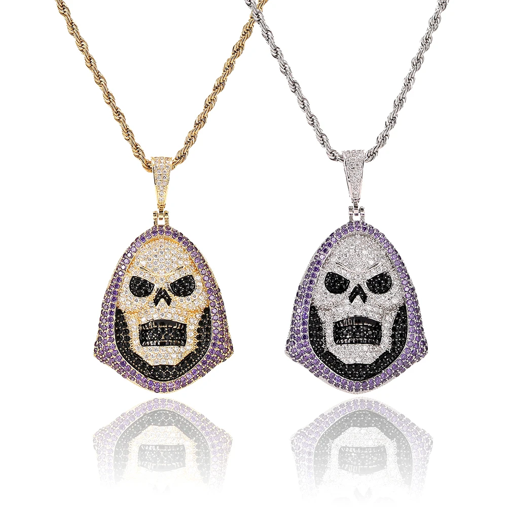 

personalized pendant jewelry design gold color iced out zircon hip-hop copper skull head pendant men, Gold/silver