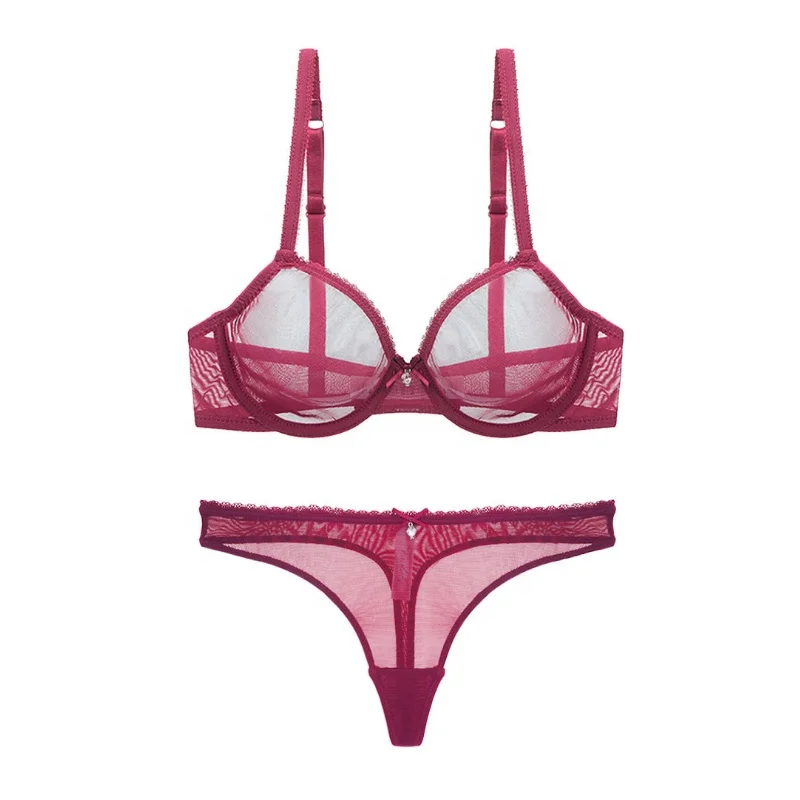 

New Mesh Lace Thin Section Transparent Sexy Bra Set T Pants