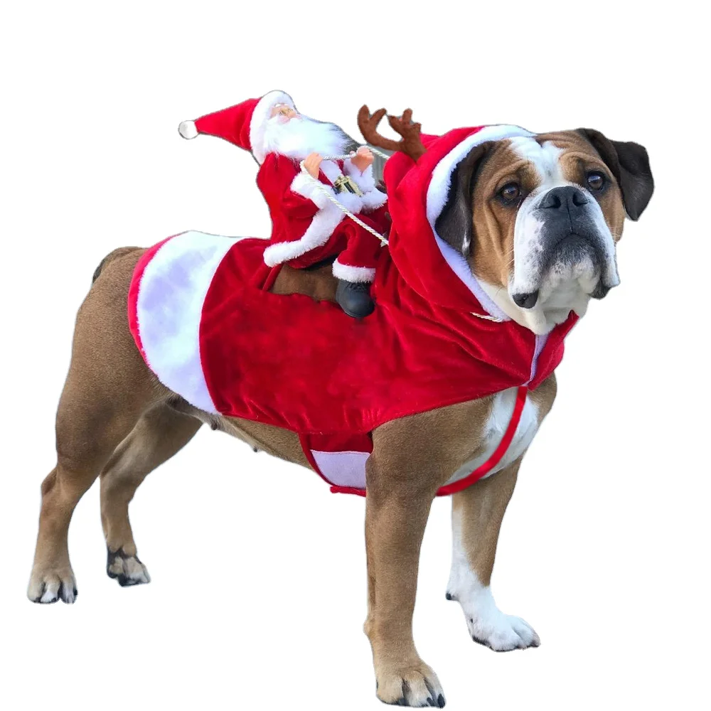 

Pet Dog Christmas Costume Santa Claus Riding Deer Costume Pet Christmas Articles, Red