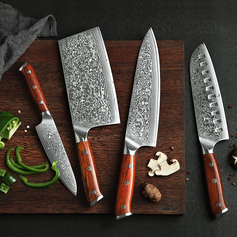 

XINZUO Hot Sale High-end Chef Knives Rosewood Handle Japanese Damascus Steel Kitchen Knife Set