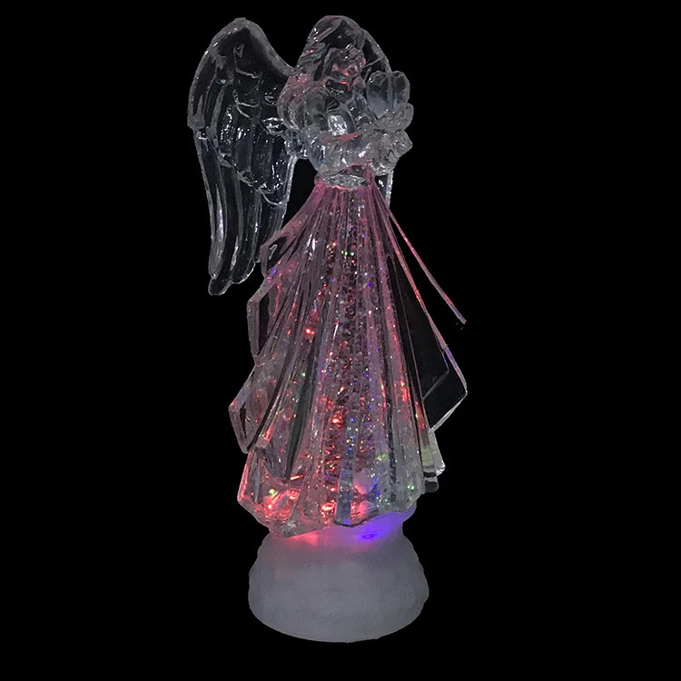 Lighted Christmas Acrylic Angel Led Glitter Clear Home Decoration ...