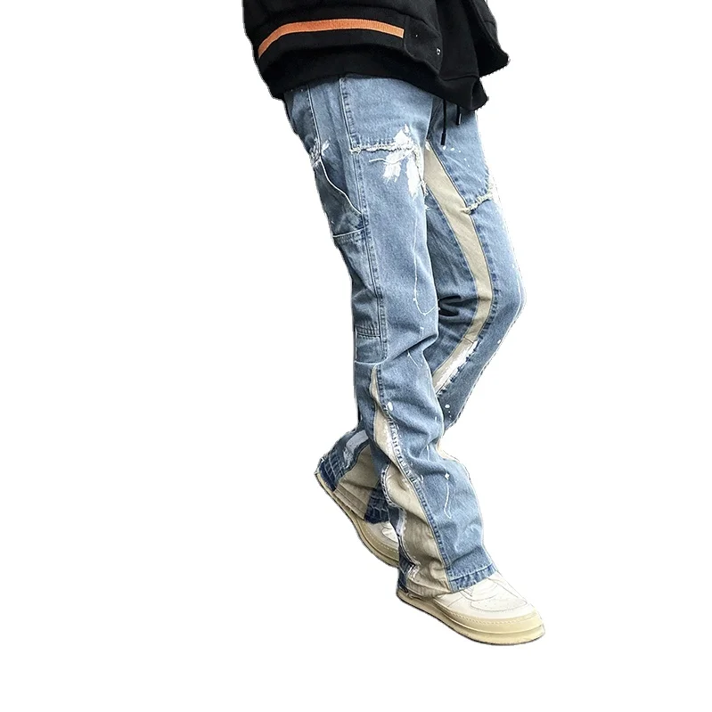 

Oem Fog Private Blue Brand Drop Shipping Stock Flared Pants Paint Denim Men Jeans