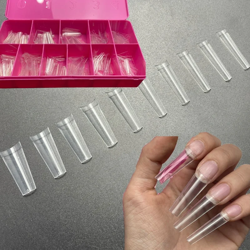 

Newest 500Pcs Artificial Super Long Straight More than 4cm Square XL No C Curve Coffin Nail Tips, Natural white clear