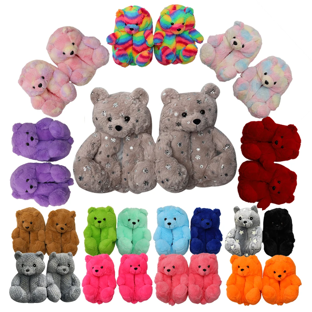 

Dropshipping Wholesale Teddy bear slippers fuzzy teddy Plush New Style Slippers House wear Teddy Bear Slippers for Women Girls