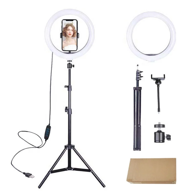 

26cm/10inch Photography Studio Makeup LED Beauty Fill Light Ring Light For Phones with 160cm light stand, Black