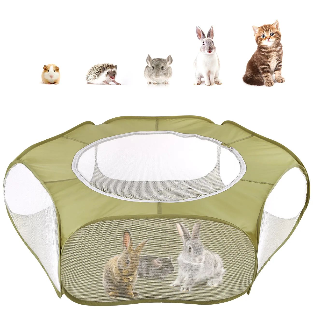 

VavoPaw Small Pet Cage Tent, Waterproof Portable Folding Small Animal Playpen with Breathable Zipper Cover Outdoor Indoor, Avocado green