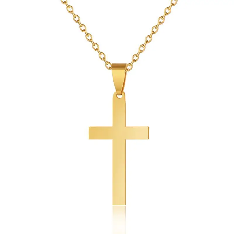 Religious Christian Cross Necklace Women Stainless Steel Silver Gold Plated Simple Trendy Pendant Necklace