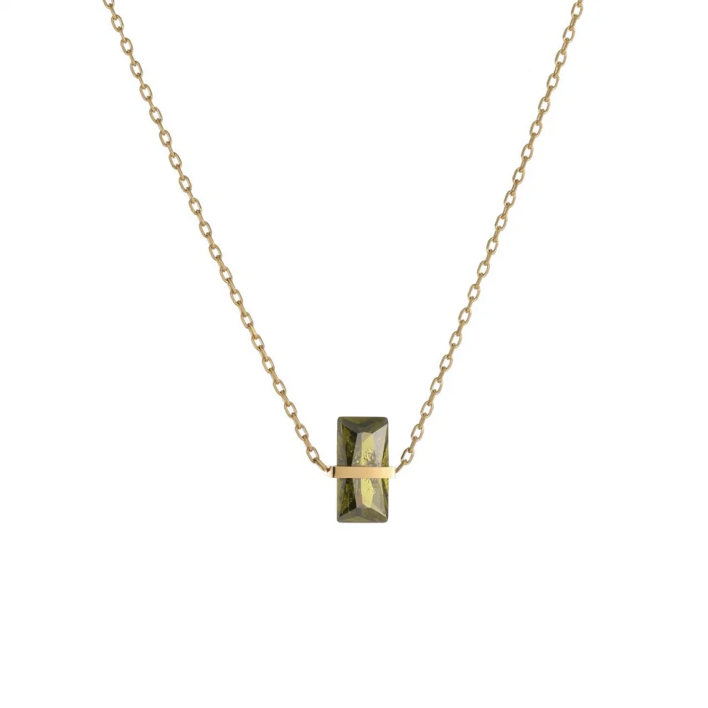 

Rectangular zirconia emerald pendant stainless steel necklace