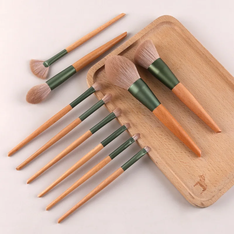 

Green radish makeup brush set professional soft wool wood handle eye shadow blush powder lipstick brush makeup tools 10pcs