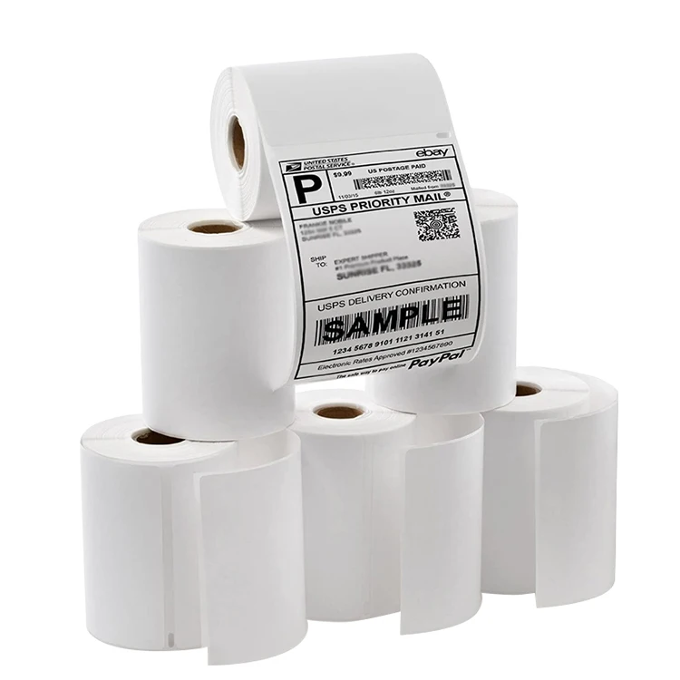 

Self-adhesive 4x3 thermal sticker paper thermal transfer printing label blank shipping label printer roll, Brown