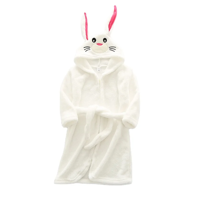 

Children's Cartoon Housewear Bathrobe Warm Boys and Girls' Pajamas Flannel Hooded Lace Up Nightgown