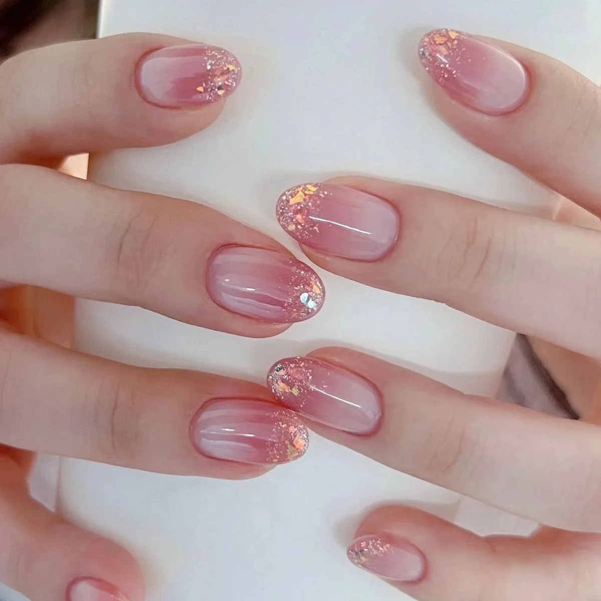 24 Pcs French Pink French Gradient Nail Art Acrylic Press on Nails Artificial Fingernails False Nails 3284