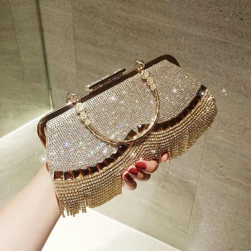 

Hot sale crystal tassels bling diamond women handbags ladies shoulder rhinestone evening bag clutch purse, 1colors