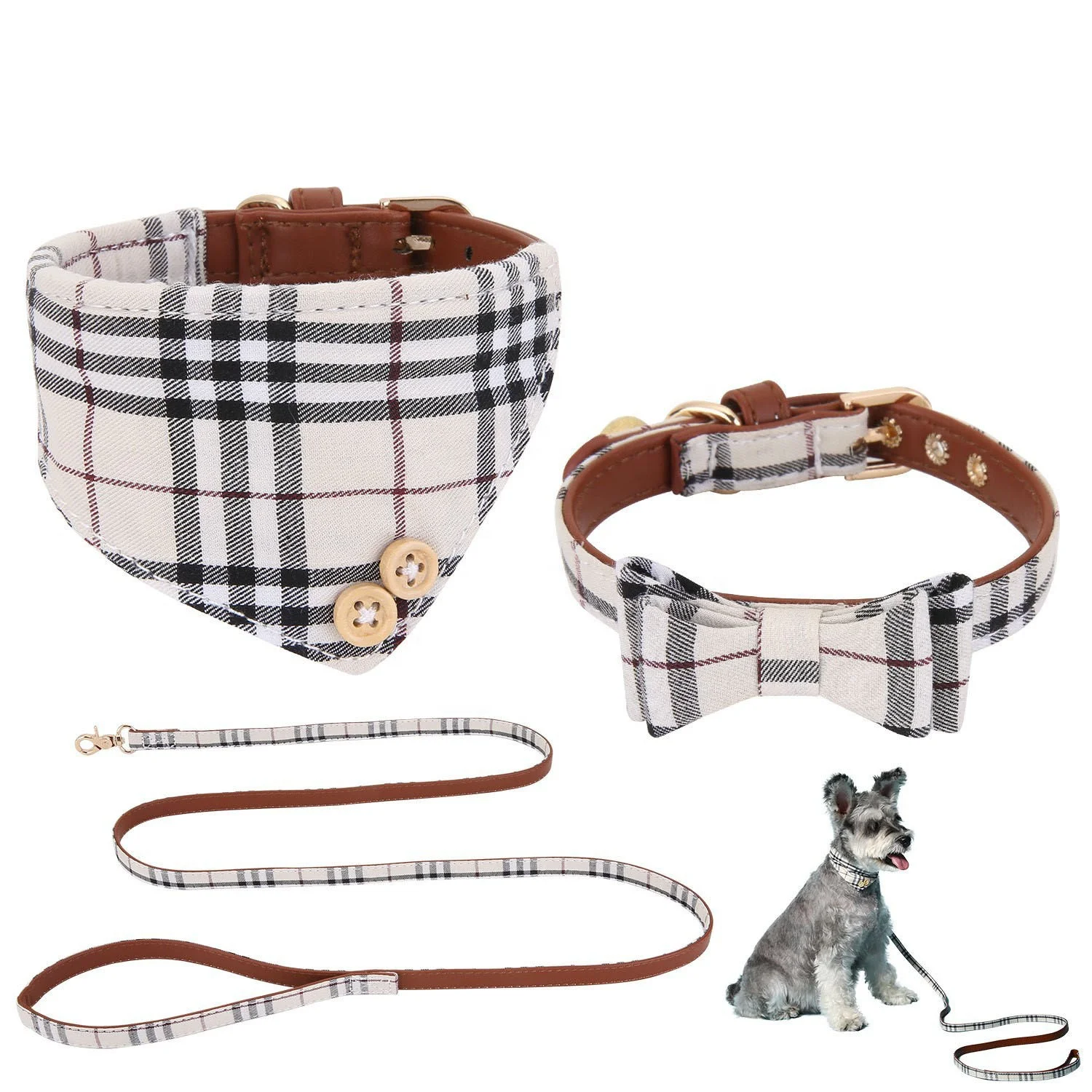 

Fashion Bow Tie Dog Collar and Leash Set Classic Dogs Bandana Collar for Puppy Cats
