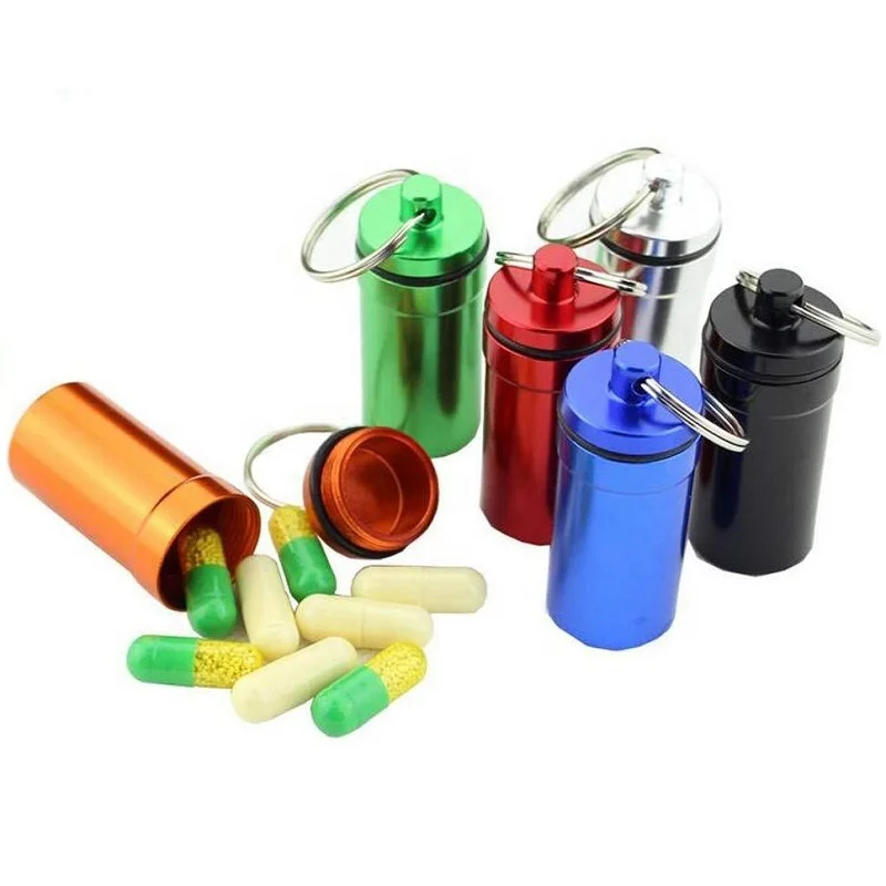 

EDC Waterproof Tank Medicine Pill Bottles Mini Portable Outdoor Survival Box for Camping Hiking, Multicolor