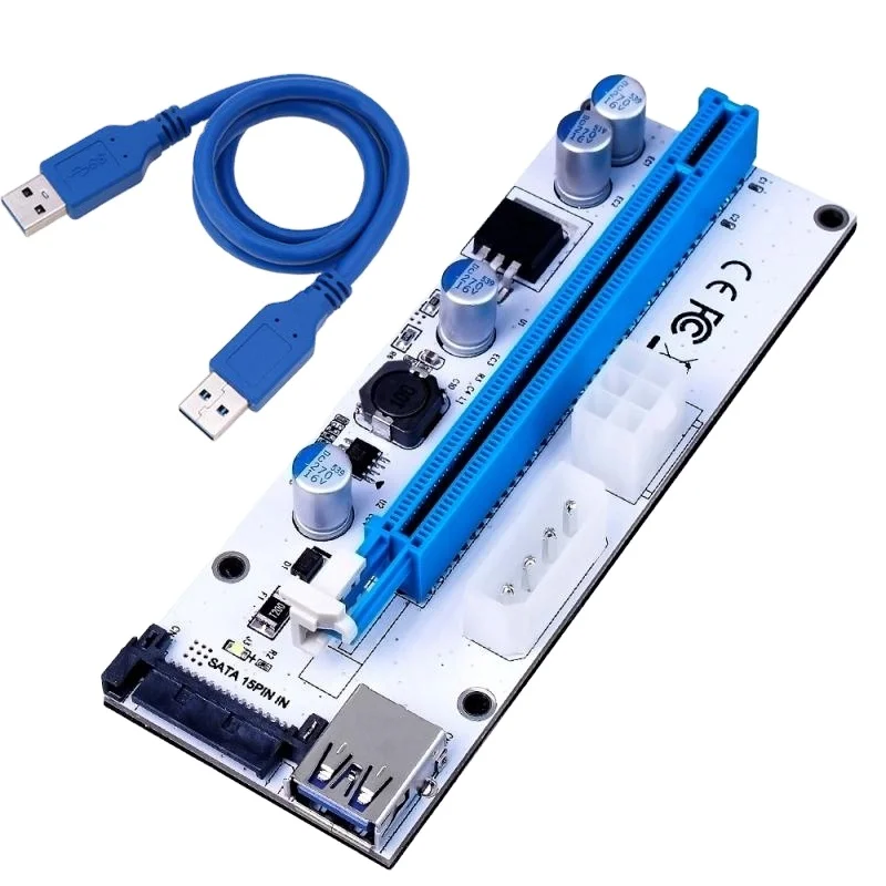 

Riser Card 008s VER008S 3 in 1 Molex 4Pin SATA 6PIN PCIE PCI-E PCI Express Adapter 1X 16X USB3.0 Extender Mining Miner