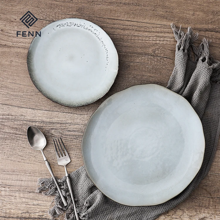 

Hot sale factory direct wholesale irregular rim gift set porcelain plates ceramic plates dinnerware, Grey