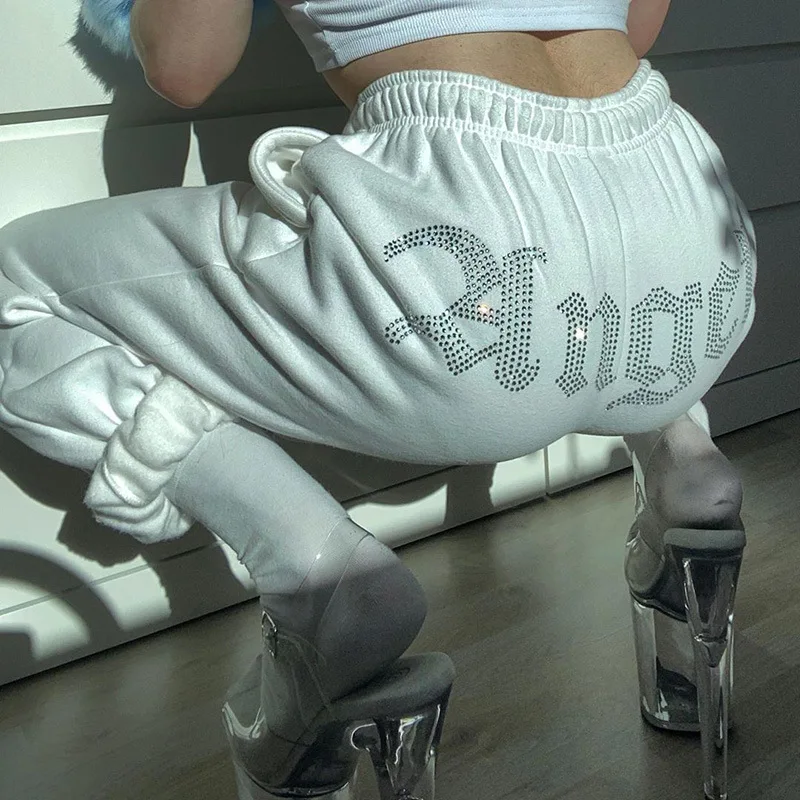 

2020 spring yoga pant high waist rhinestones sweat pants jogger trousers for women
