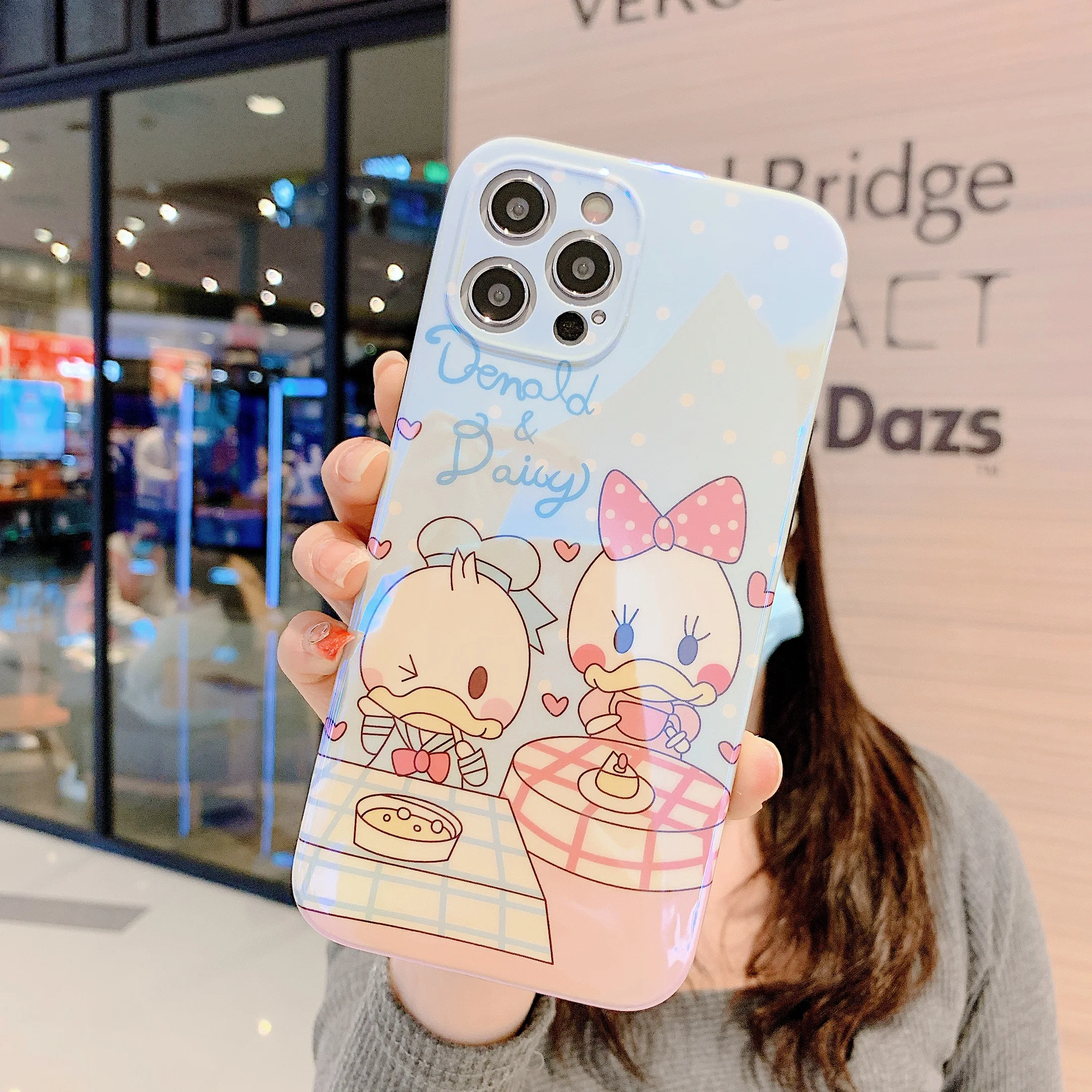 

Anime Donald Mickey Couple Blue Light IMD Phone Cases For iPhone 12 Pro Max 8 Plus XR XS Max SE 2020 Back Cover Cartoon IMD Case