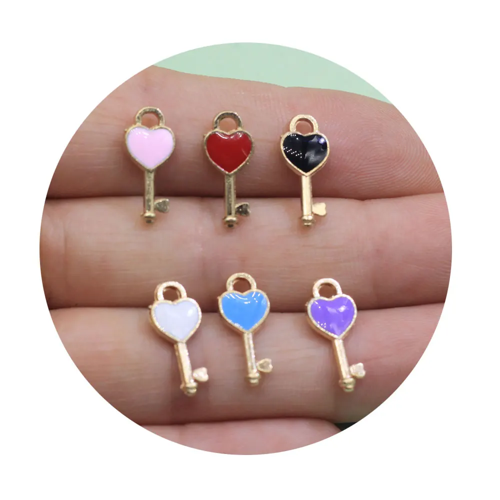 

Colorful Heart Shape Key Enamel Charms Pendant For DIY Jewelry Making Accessories Alloy Key Charms Necklaces Earrings Pendants