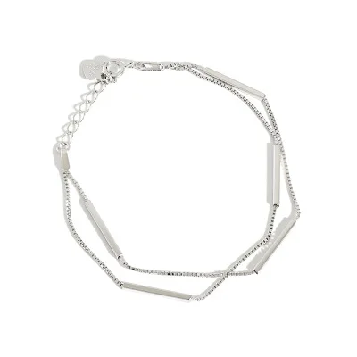 

Fashion Women Bangles Double Chain Bracelets Sterling Silver