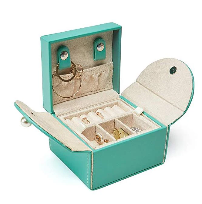 
2019 best selling customized luxury wholesale gift packaging green pu leather portable travel jewelry box 