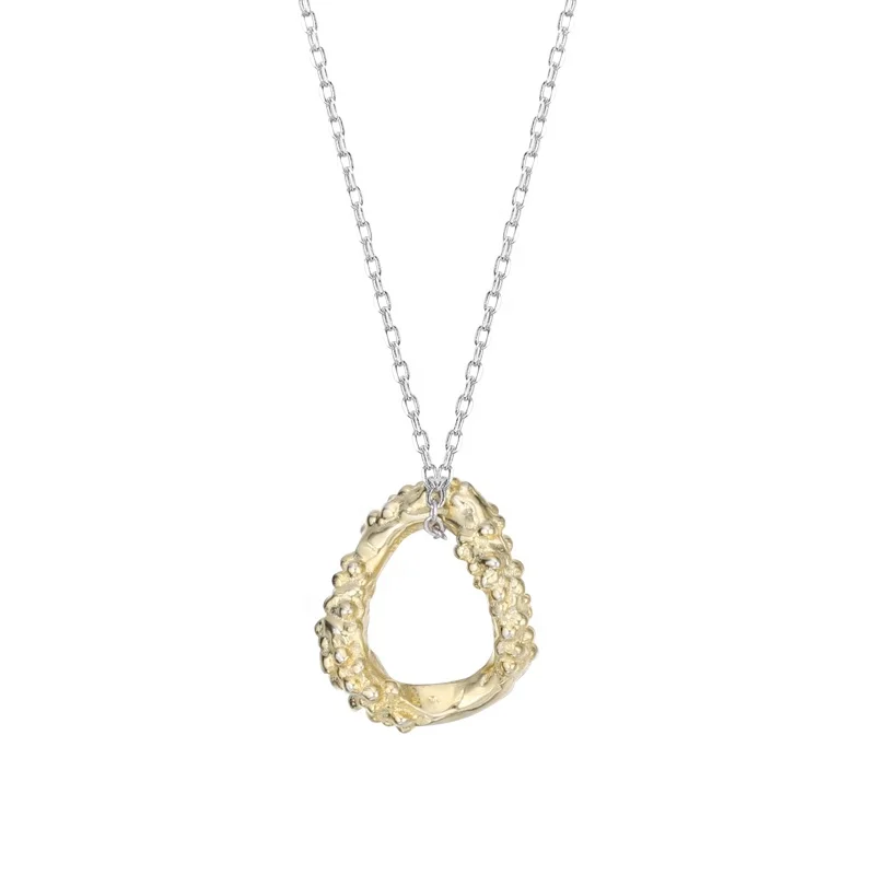 

Hot Arrivals 925 Sterling Silver Rhodium Plated Long Chain 18K Gold Hollow Irregular Circle Pendant Necklace