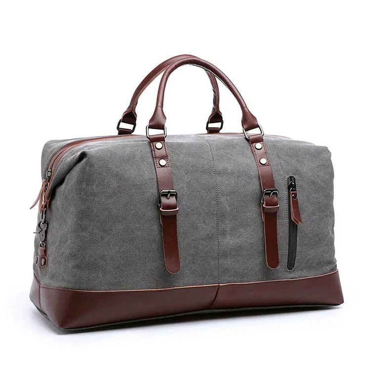 Vintage cotton wholesale duffle bag custom oem weekend overnight bag men travel canvas duffel bag, Grey.black, brown or customized