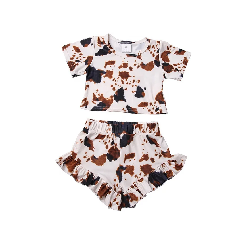 

Boutique Kids Summer Clothing Set Outfit Camouflage Cow Pattern Baby Boy Girls Short Sleeve Top T Shirts Shorts Set, As picture