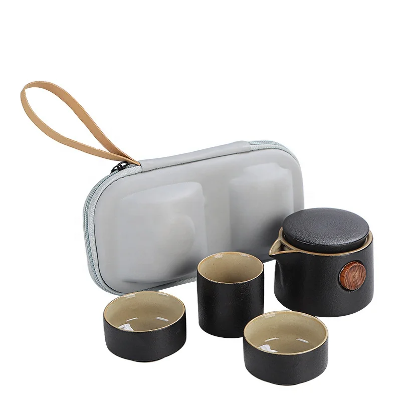 

Portable travel tea set set ceramic one pot three cup set customizable logo, Red/ blue/light blue/greeen/black