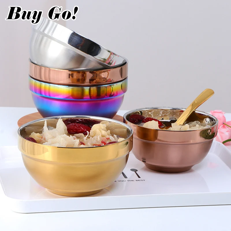 

Double Wall Heat Insulated Tableware Gold Stainless Steel Bowl for Soup Rice