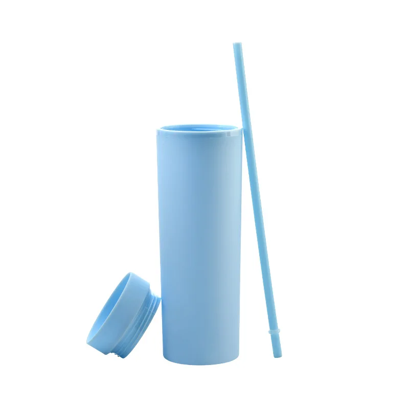 

Wholesale Matte Pastel Colored Acrylic Tumblers 16oz Double Wall Skinny Tumblers with Slide Lid and Straw