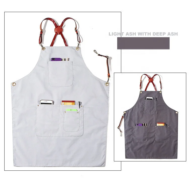 

Double Sides Cotton Canvas Apron For Barista,Mens Canvas Apron For Milk Tea Shop, Can be customized