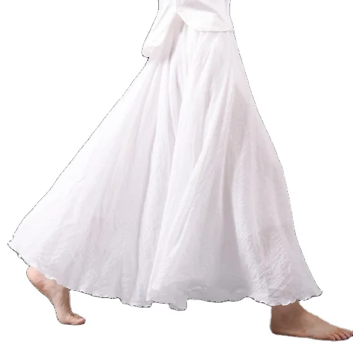 

S0015B Popular Sen Women's Literature And Art Plus Size Cotton And Linen Elastic Waist Linen Solid Color Family Wind Swing Skirt