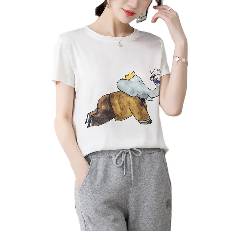 

Wholesale customized women's T-shirt pattern T-shirt imitation silk fabric shirts for women, White