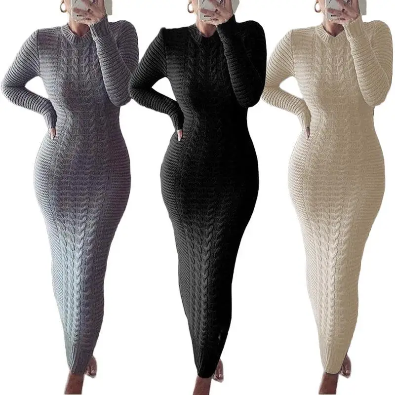 

Stretch Long Sleeve Bodycon Winter Maxi Dress Women Autumn V Neck Sexy Knitted Dress Elastic Slim Party birthday Sweater Dress, Black/white/khaki/blown/yellow