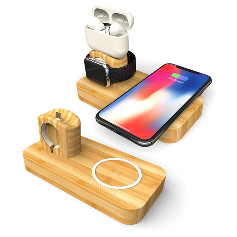 

wireless charger 3 in 1 bamboo charging station dock