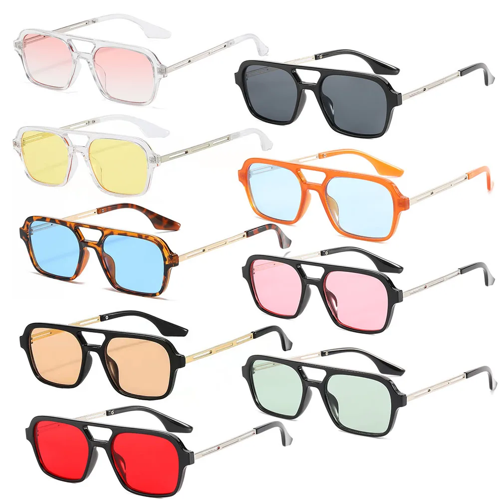 

Hot Selling Small Square Colorful Lens Sunglass Women Men Custom Logo Double Bridge Fashion Sunglasses Shades