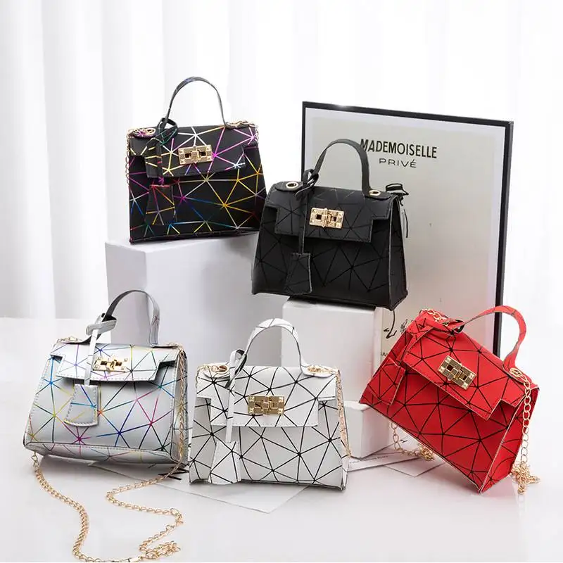 

Korean Colorful Geometric Rhombus Jelly Bag Chain Lock Handbags Mini Mobile Phone Coin Purses, Picture color