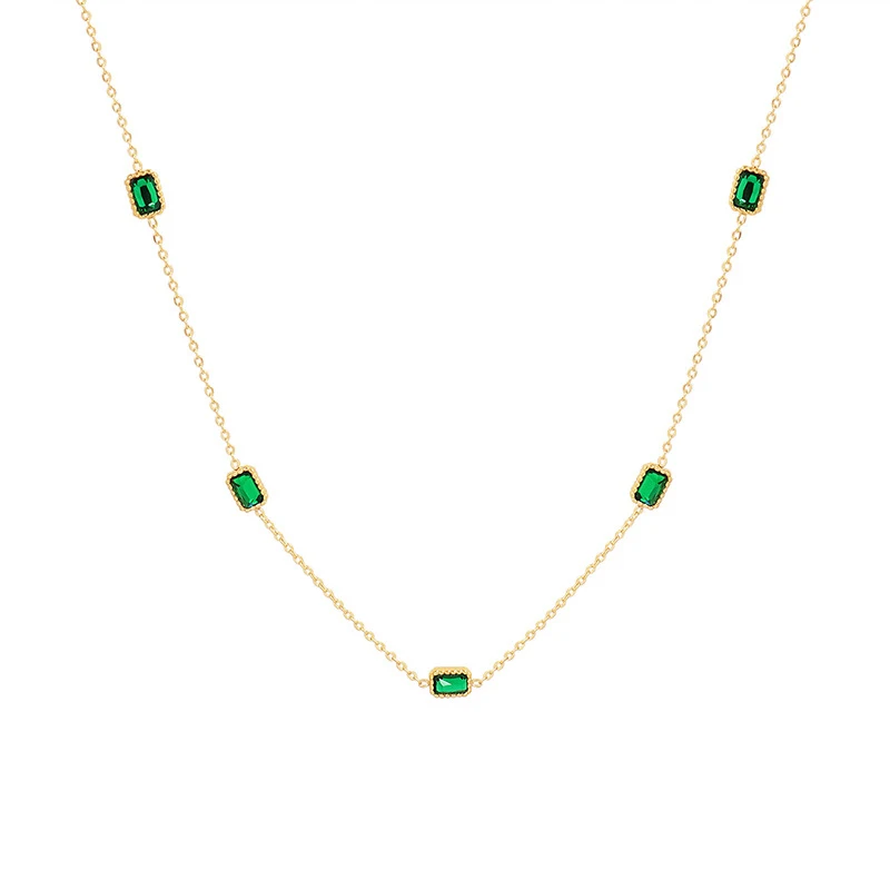 

Luxury 18k PVD Gold Plated Stainless Steel Charm Jewelry Emerald Gemstone Choker Necklace for Women Clavicle Chain Necklace