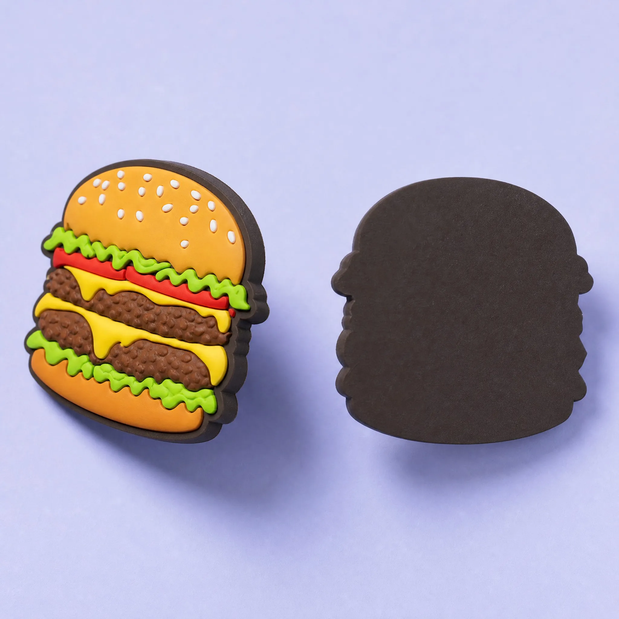 Side-by-Side 3D Angled Front and Back View of Double Cheeseburger PVC Magnet