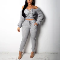 

Hot Design Off Shoulder Hollow Crop Top High Waist Leggings Custom Workout Jumpsuit Two Piece Women Clothing